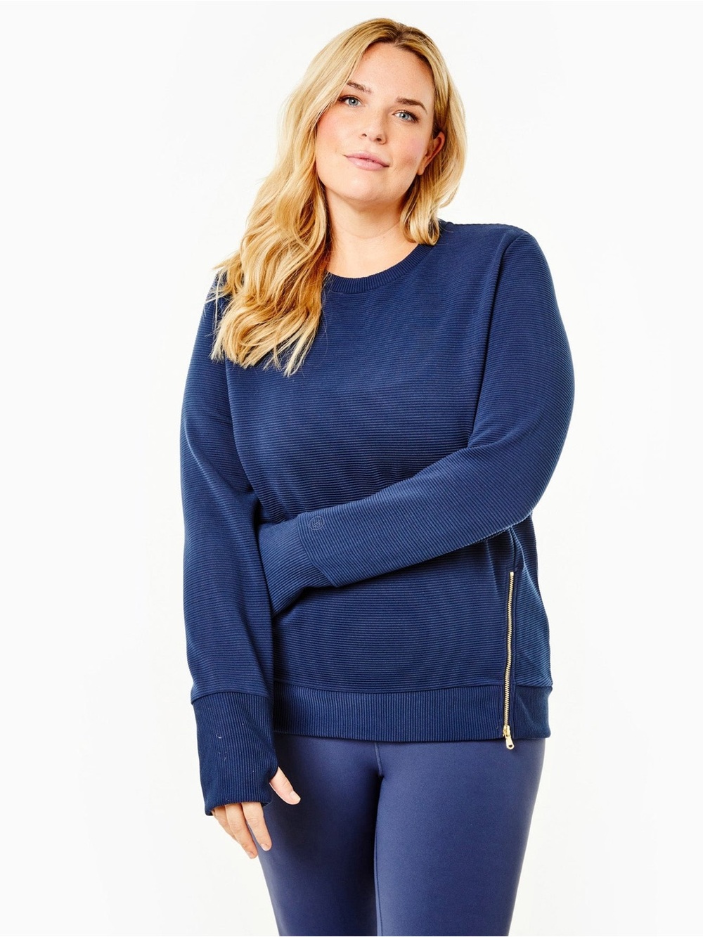 Addison Bay Active Rib Zip Everyday Crewneck Sweatshirt Minimalist Navy